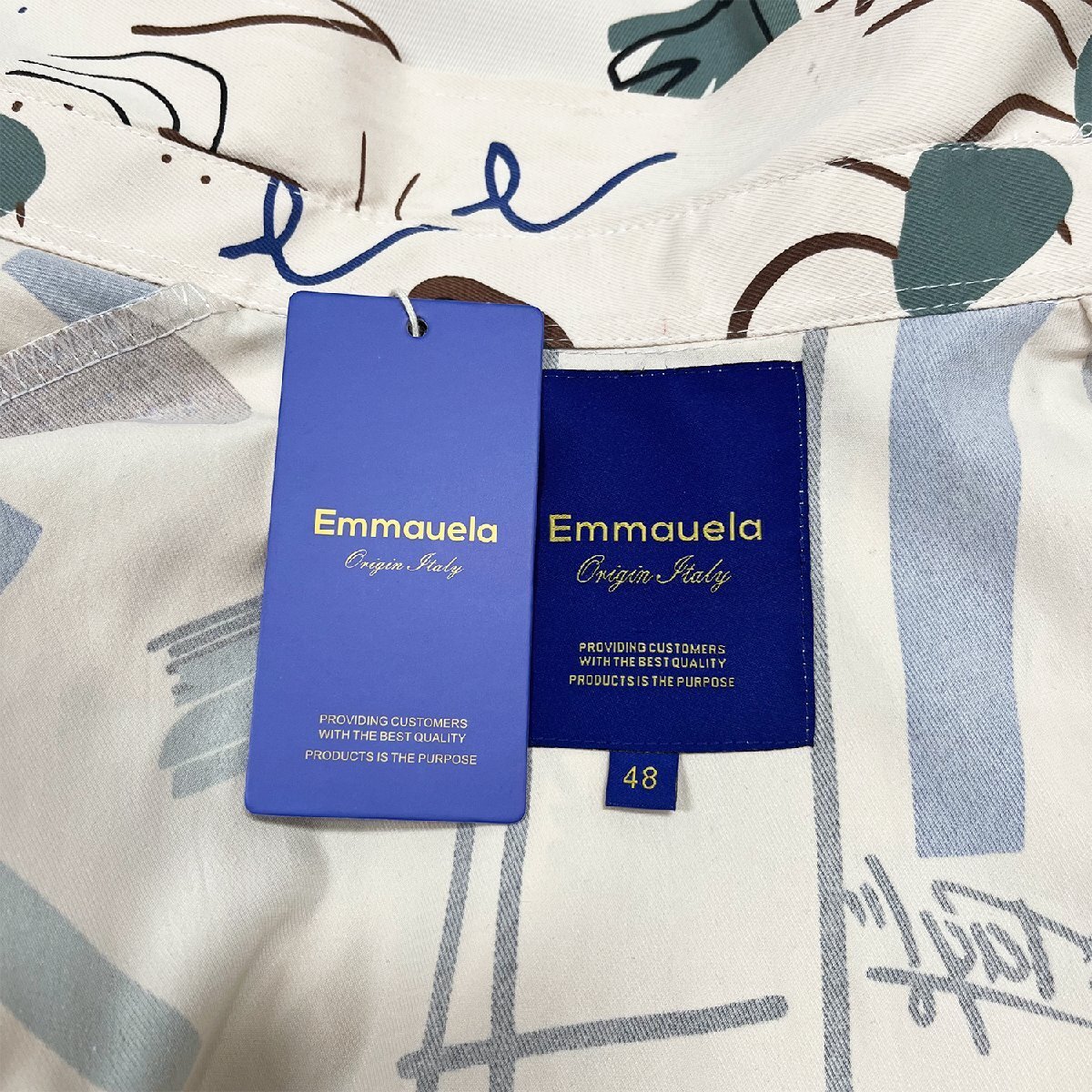 個性・半袖シャツ 定価2万◆Emmauela・イタリア・ミラノ発◆薄手 通気 快適 手描き風 総柄 遊び心 アロハシャツ ストリート リゾート 夏 M_画像10