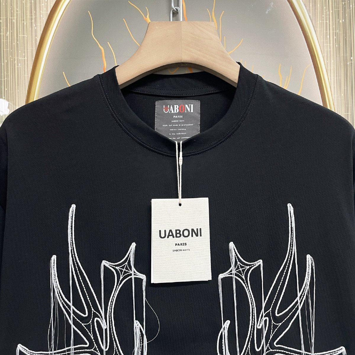 個性EU製＆定価2万◆UABONI*Paris*半袖Tシャツ*ユアボニ*パリ発◆上品 通気 吸汗 刺繍 フリンジ カットソー スウェット 個性 男女兼用 M/46_画像4