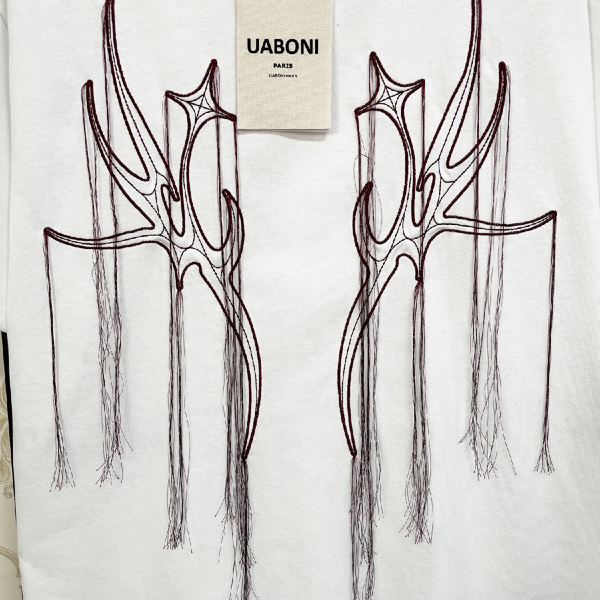 高級EU製＆定価2万◆UABONI*Paris*半袖Tシャツ*ユアボニ*パリ発◆上品 通気 吸汗 刺繍 フリンジ カットソー スウェット 個性 男女兼用 2XL_画像3