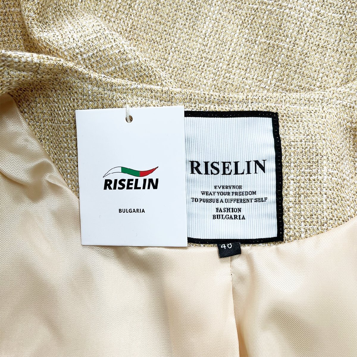 上品ヨーロッパ製※定価6万◆ブルガリア発※RISELIN ジャケット 高級麻/リネン混 薄手 洗練 無地 アウター フォーマル 通勤 レディース 46_画像8