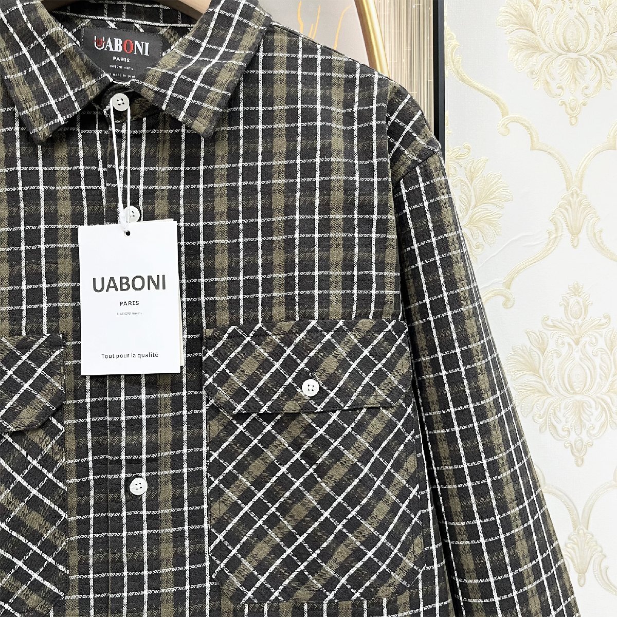 定番EU製＆定価4万◆UABONI*Paris*長袖シャツ*ユアボニ*パリ発◆上品 洗練 耐久 チェック柄 トレンド ライトアウター デイリー 春夏 XL_画像8