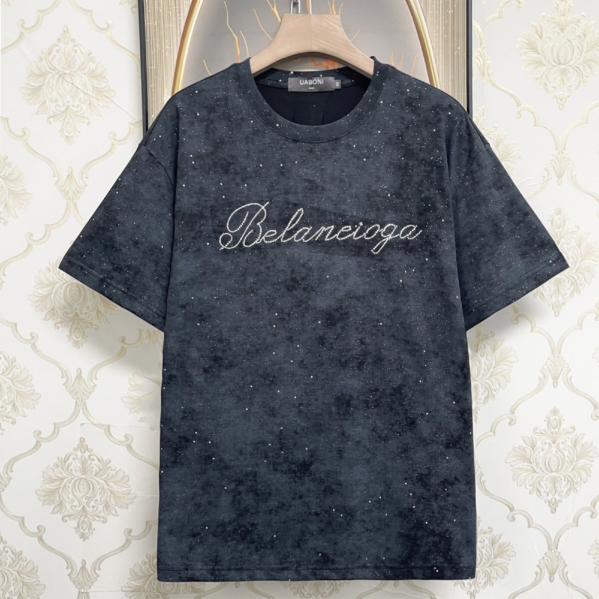 人気EU製＆定価2万◆UABONI*Paris*半袖Tシャツ*ユアボニ*パリ発◆高級 快適 薄手 キラキラ ウォッシュ加工 カットソー おしゃれ 街着 M_画像1