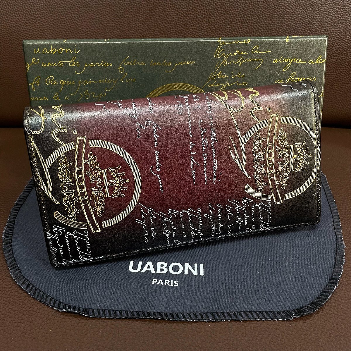 最上級 定価17万 特注限定品◆UABONI*ユアボニ*幻のパティーヌ*二つ折り 長財布*EU製◆カリグラフィー ゴールデン 手染 本革 ベルルッティ_画像1