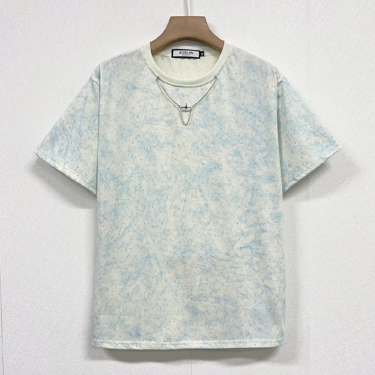 個性ヨーロッパ製※定価2万◆ブルガリア発※RISELIN 半袖Tシャツ 上質綿100％薄手お洒落 ゆったり キラキラ ラインストーン ストリート 2XL_画像1