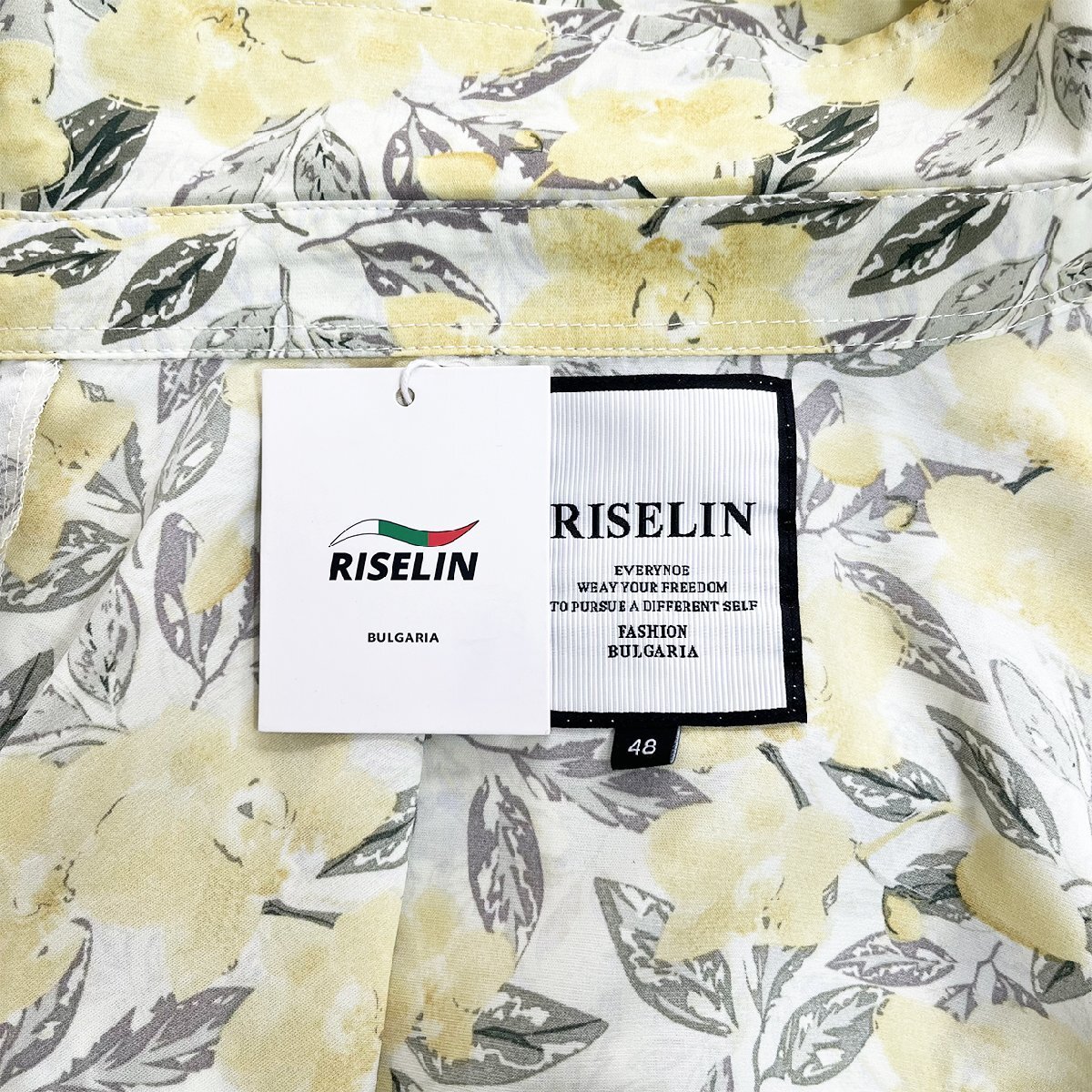 人気ヨーロッパ製※定価3万◆ブルガリア発※RISELIN 半袖シャツ 高品質シルク/綿混 薄手 速乾 爽やか 花柄 水彩風 アロハシャツ M/46_画像9