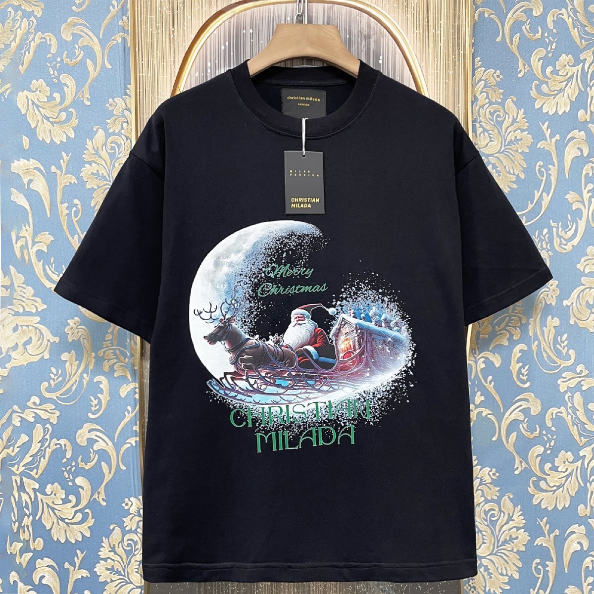 定価2万★christian milada・ミラノ発・半袖Tシャツ★コットン100％ 快適 通気 オシャレ クリスマス トップス ゆったり ユニセックス 2XL_画像1