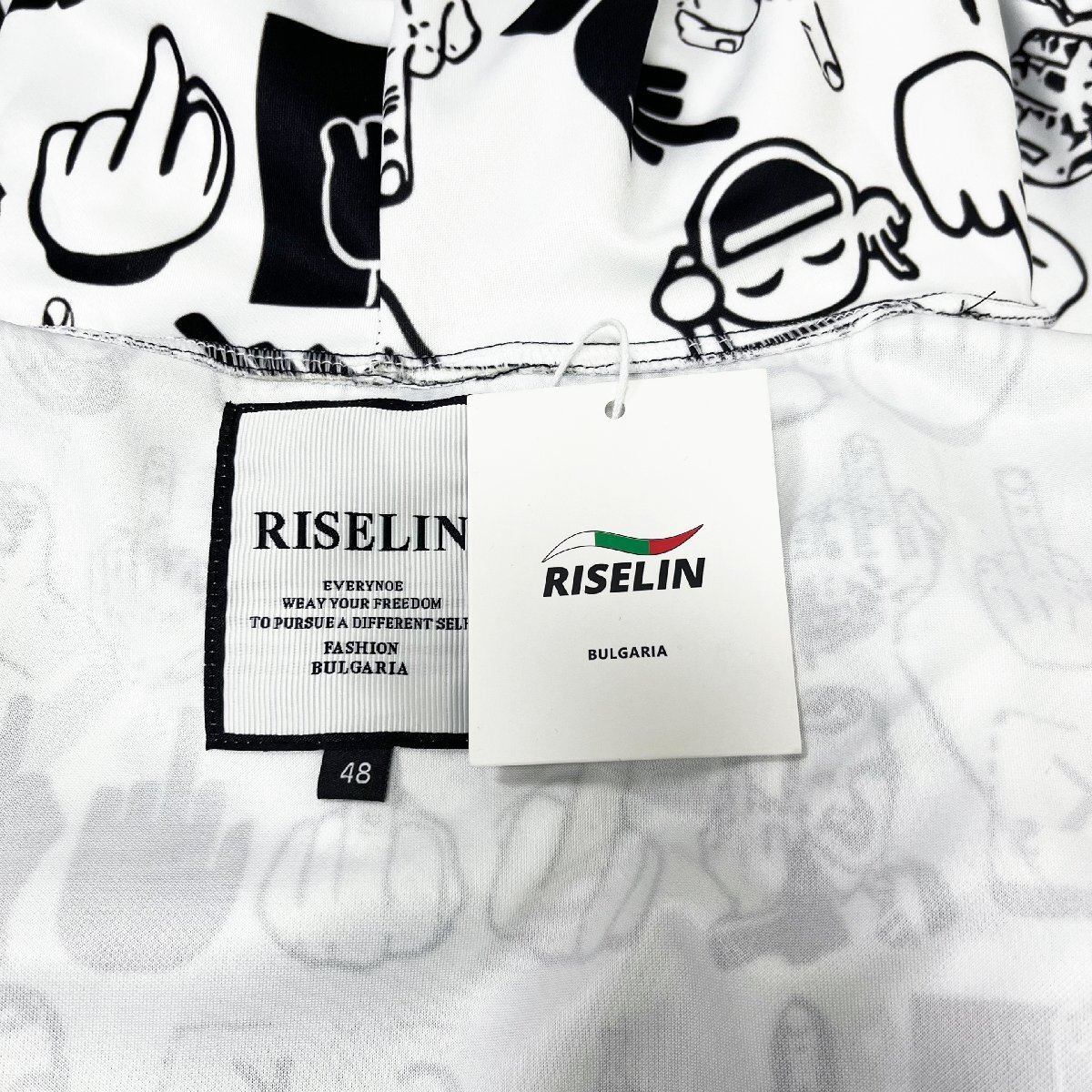 個性ヨーロッパ製※定価8万◆ブルガリア発※RISELIN 上下セット 通気 ソフト パーカー スウェットパンツ 総柄 ストリート スポーツ M/46_画像10