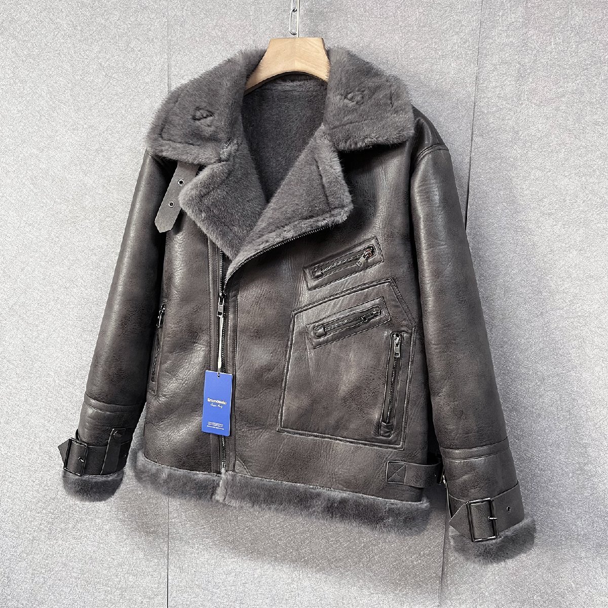  gorgeous * leather jacket regular price 8 ten thousand *Emmauela* Italy * milano departure *boma- high class sheepskin original leather -ply thickness protection against cold Rider's bike autumn winter 2XL/52 size 