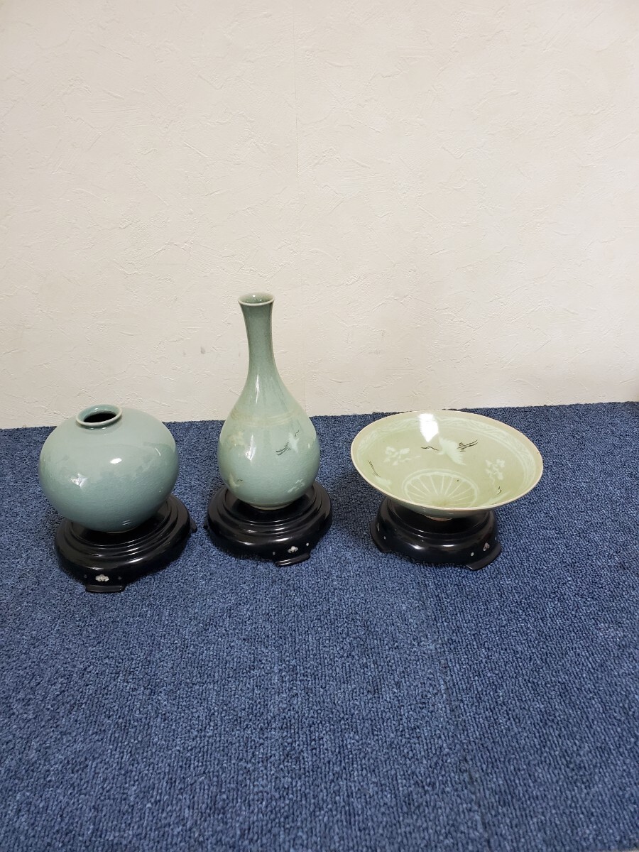 ☆h309☆池泉☆泉☆韓国☆花瓶☆花器☆陶器☆壺 ☆3点まとめ売り☆☆_画像1