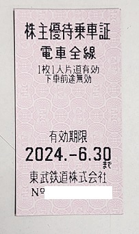 東武鉄道 株主優待乗車証 10枚セット　有効期間2024年6月30日迄_画像1