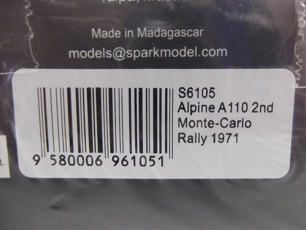 【未開封】spark 1/43 Alpine A110 2nd Monte-Carlo Rally 1971 J-L Therier/M.Callewaert S6105 MINIMAX スパーク/60サイズ_画像7