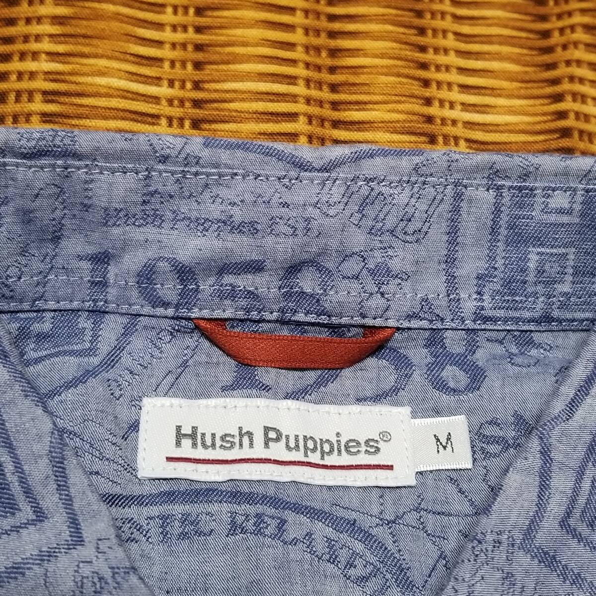 【未使用/麻混】◎ Hush Puppies ハッシュパピー/ 半袖 麻混 総柄シャツ 　SIZE： M　ネイビー_画像4