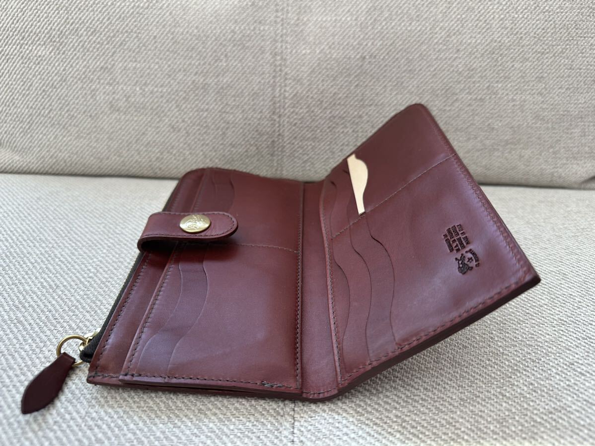  new goods IL BISONTE long wallet Il Bisonte rhinoceros freon g wallet leather Brown red tea color tongue change purse . cow leather C0782 MVA Conti .