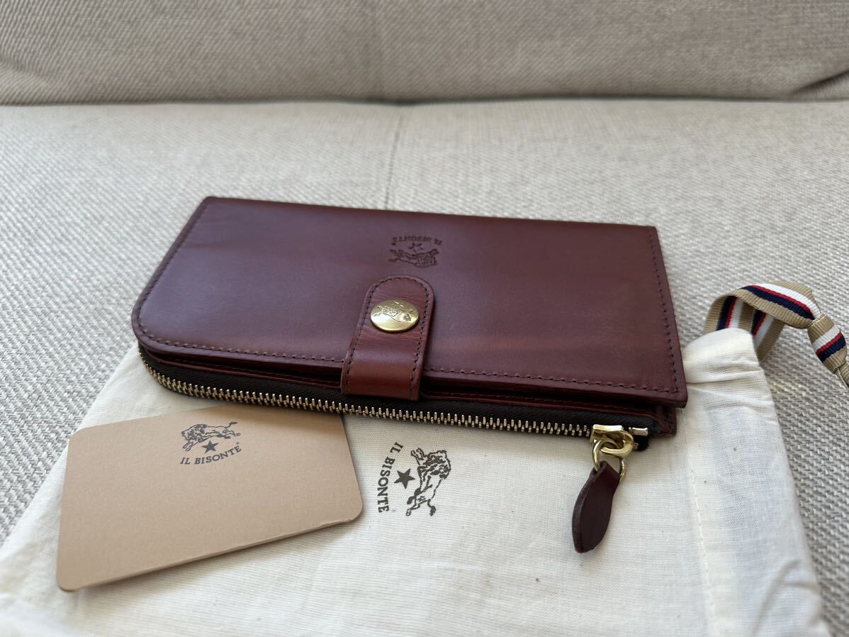  new goods IL BISONTE long wallet Il Bisonte rhinoceros freon g wallet leather Brown red tea color tongue change purse . cow leather C0782 MVA Conti .