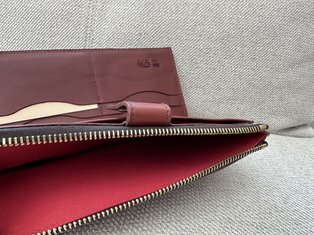  new goods IL BISONTE long wallet Il Bisonte rhinoceros freon g wallet leather Brown red tea color tongue change purse . cow leather C0782 MVA Conti .