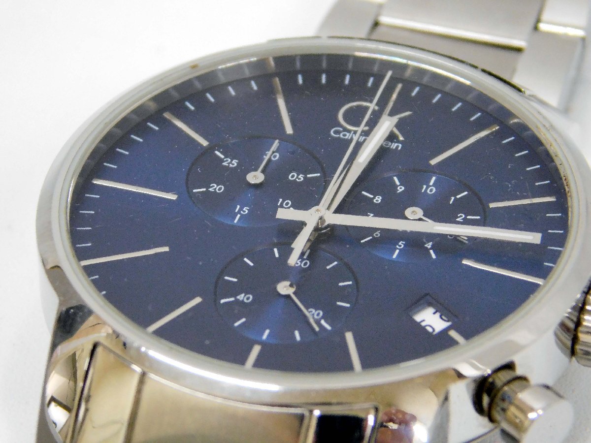ジャンク品 CK Calvin Klein カルバンクライン 腕時計 K2G 271 ステンレス クロノグラフ 青文字盤 元箱付きの画像3