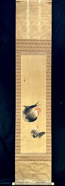 Yahoo!オークション - 【模写】竹内栖鳳「鶏」掛軸 絹本 花鳥図 Yahoo!オークション - 【模写】竹内栖鳳「鶏」掛軸 絹本 花鳥図