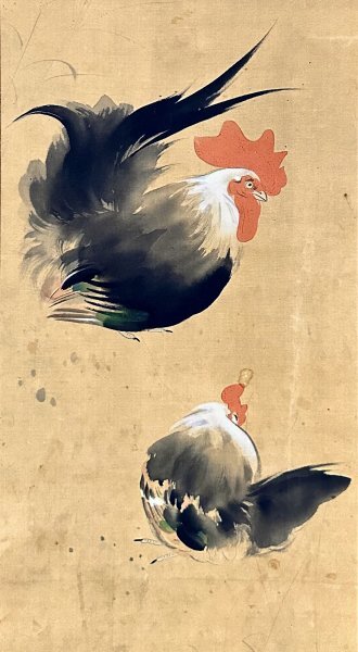 Yahoo!オークション - 【模写】竹内栖鳳「鶏」掛軸 絹本 花鳥図 Yahoo!オークション - 【模写】竹内栖鳳「鶏」掛軸 絹本 花鳥図