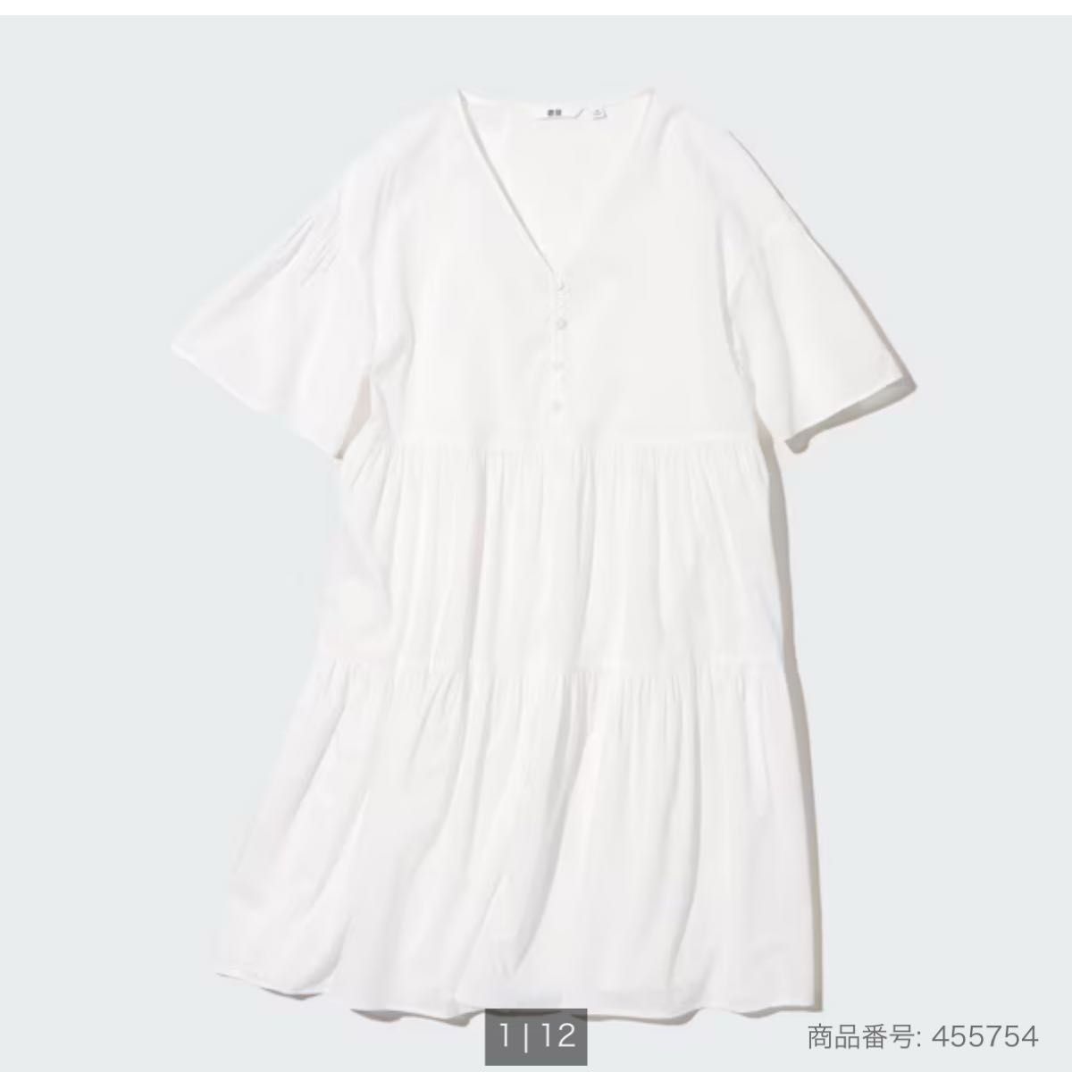 コットン ティアード ミニワンピース チュニック ホワイト 白 UNIQLO ユニクロ