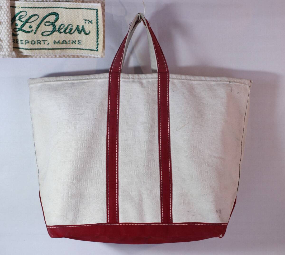 【メール便不可】 ■ 【送料無料】レア! L.L.BEAN 大サイズ(横幅56㎝) キャンバストートバッグ 赤 レッド エルエルビーン 1970s 筆記体タグ! トートバッグ その他