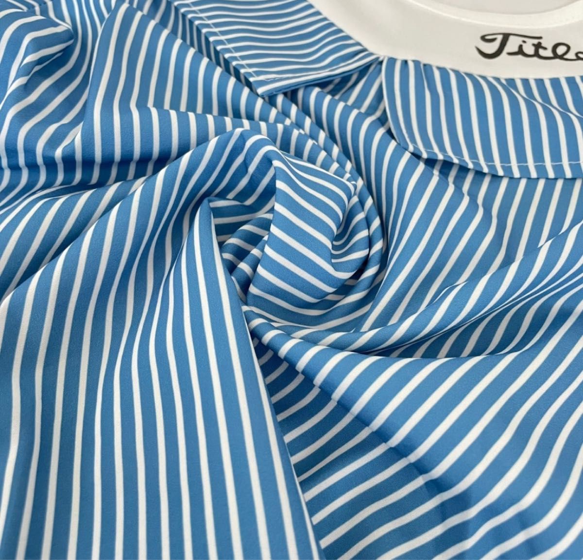 130 ブルー【2点セット】オープンショルダー ストライプシャツ ショートパンツ