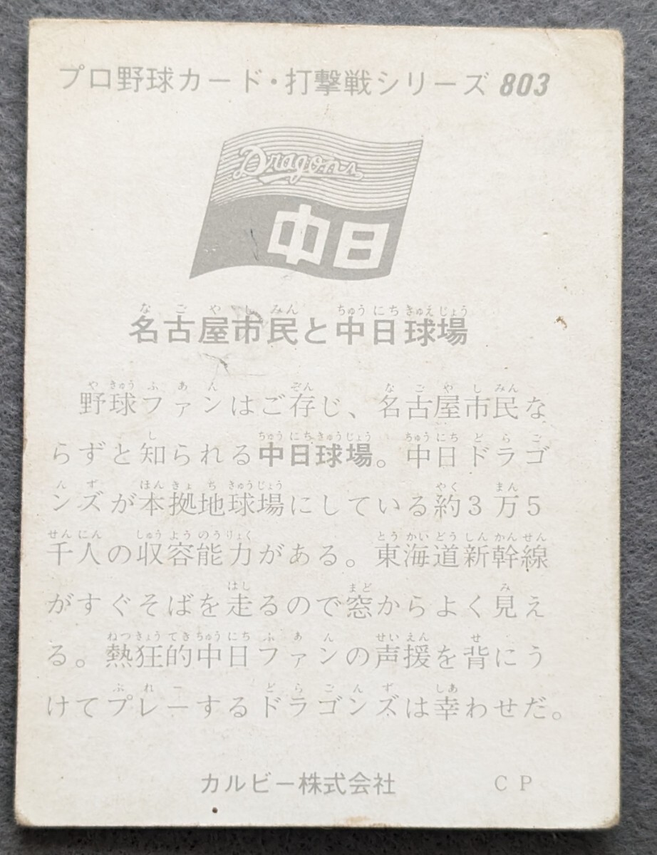 カルビープロ野球カード 1975年 No.803 打撃戦シリーズ 中日球場の画像2