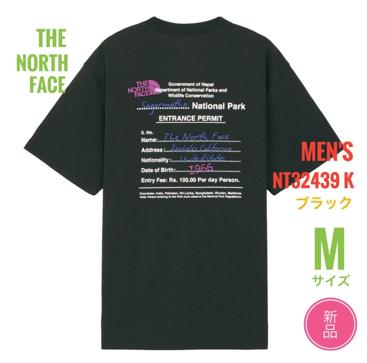新品☆ノースフェイス エントランスパーミッションティー Tシャツ メンズ M  ブラック