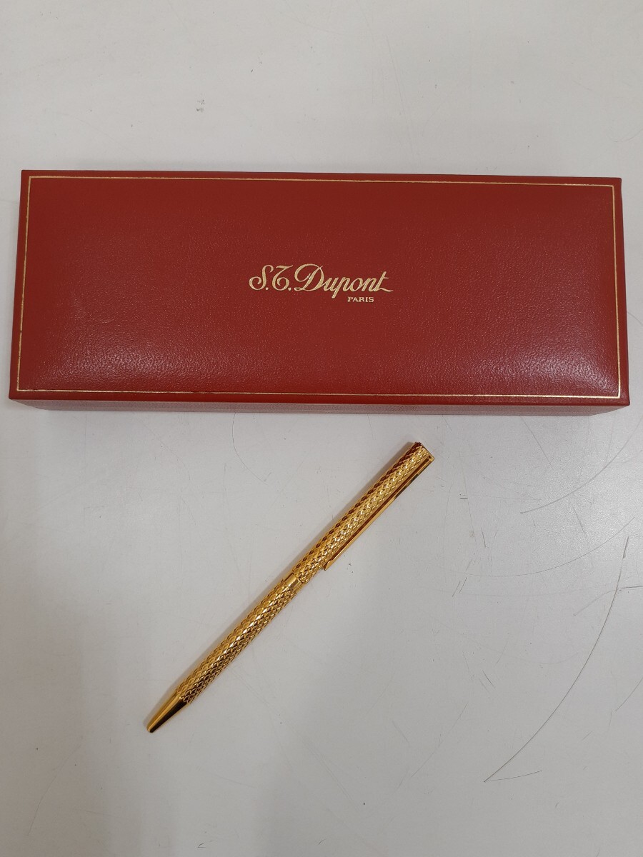 デュポン S.T.Dupont ツイスト 回転式 ボールペン 5F1BE16 ゴールドカラー スリムデザイン ケース付き インク切れ 筆記用具の画像1