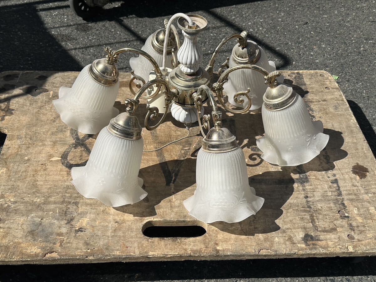  Showa Retro chandelier Toshiba BFC-6902ZED European style lighting equipment 6 light ceiling lighting operation verification not yet execution present condition goods light gorgeous 