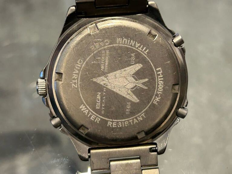 ELGIN エルジン FK-1009-TL-LI クォーツ QZ 3針 アナログ 腕時計 チタン 純正ベルト難あり ヴィンテージ 中古 現状品の画像2