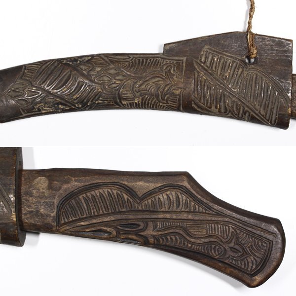 [TAKIYA]7219 [a dog small sword ma drill .] tree carving sword fittings wooden .. sword blade ainu folk crafts.. Hokkaido old fine art era 