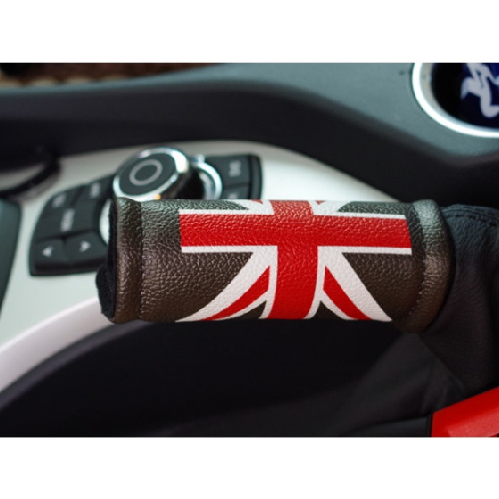 サイドブレーキ カバー PUレザー製 BMW MINI ミニクーパー ハンドブレーキ アクセサリー ユニオンジャック×グレー 送料無料