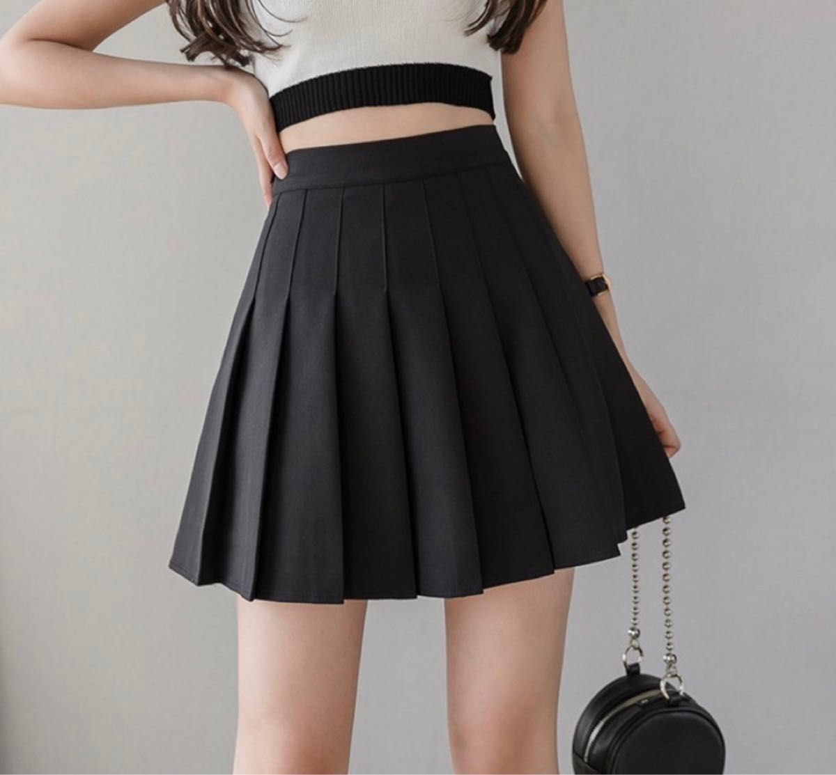 プリーツスカート ミニスカート スカート Aライン 制服 無地 韓国 ゴルフ 黒　Lサイズ ミニスカート プリーツスカート 