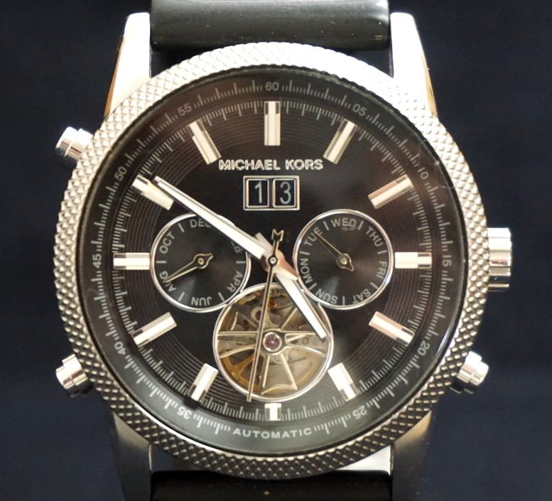 1 jpy ~ [ men's wristwatch ]MICHAEL KORS Michael Kors chronograph MK-9028 self-winding watch reverse side ske rubber belt box other attaching 