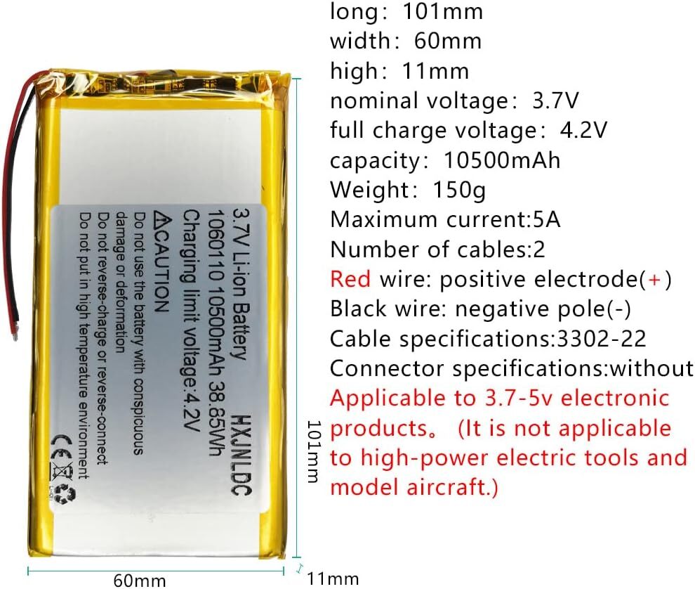DC 3.7V 10500mah 1060110充電可能リチウム電池 for DIY 3.7-5V電子製品に適していますバッテリ交_画像2