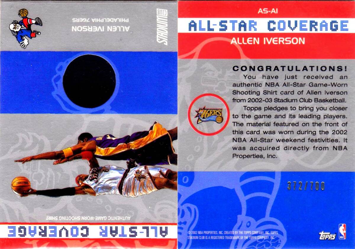 Allen Iverson 02-03 Stadium Club All-Star Corverage Relic /700の画像1