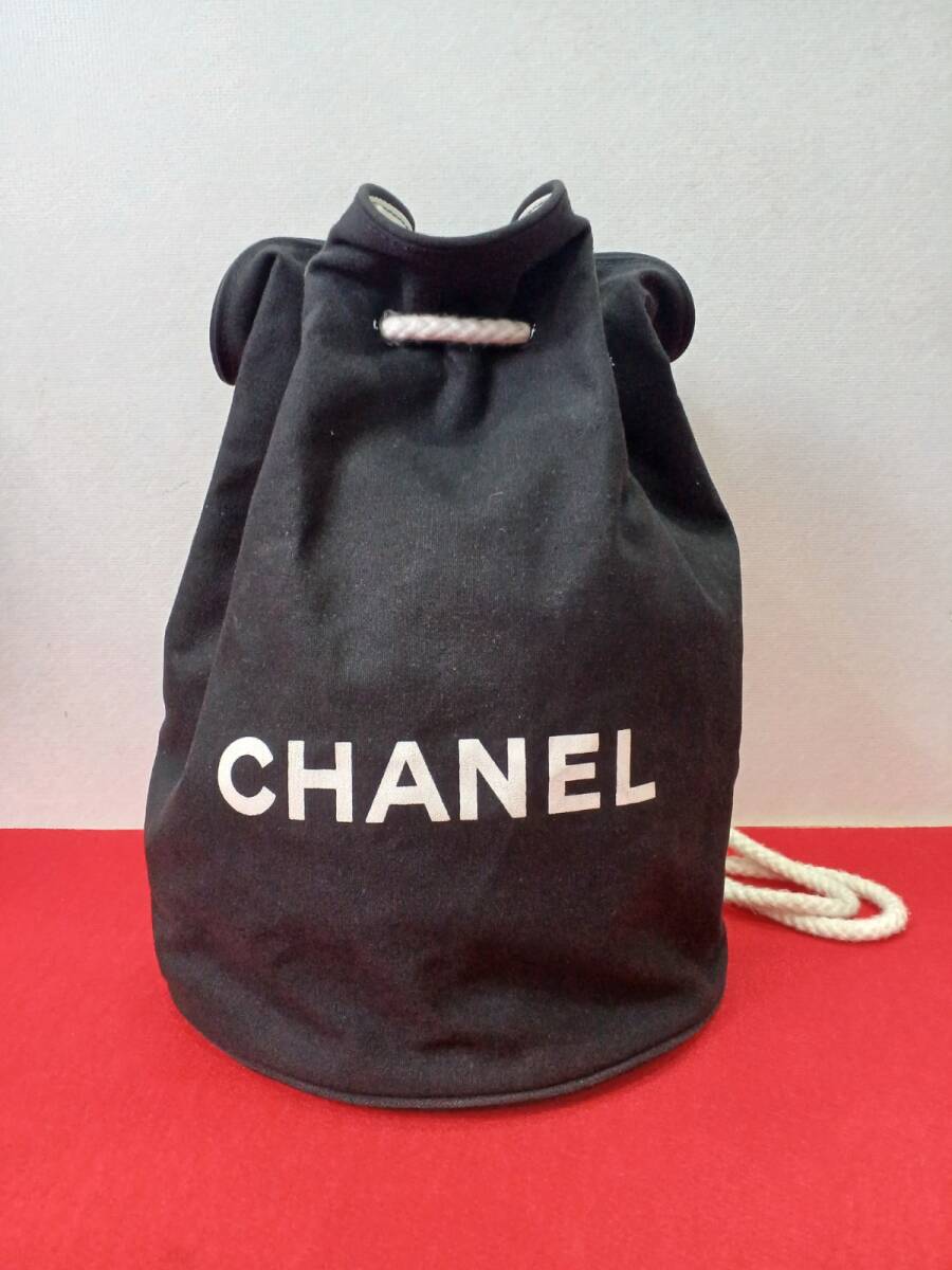 13589-01★シャネル/CHANEL 巾着バッグ プールバッグ キャンバス ブラック ノベルティ★_画像1