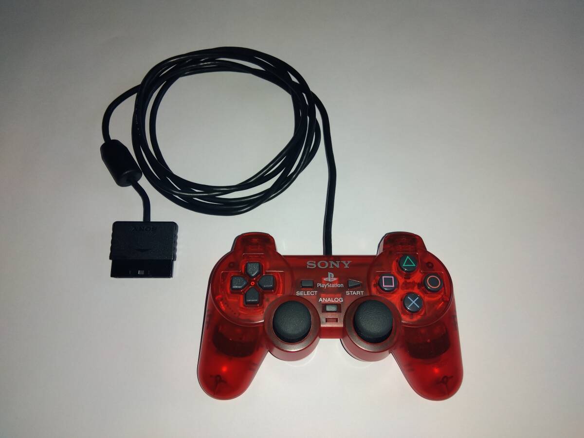 動作品 PS2 コントローラー クリムゾンレッド SONY SCPH10010 正規品 Red 赤 デュアルショック2 スケルトン クリア プレイステーション2_画像1