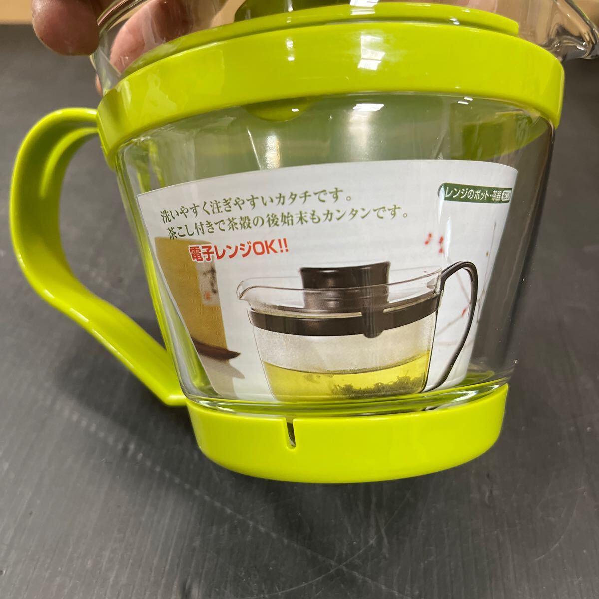 ティーポット 耐熱ガラス 茶器 茶こし付 食器 緑 400ml 未使用品の画像6