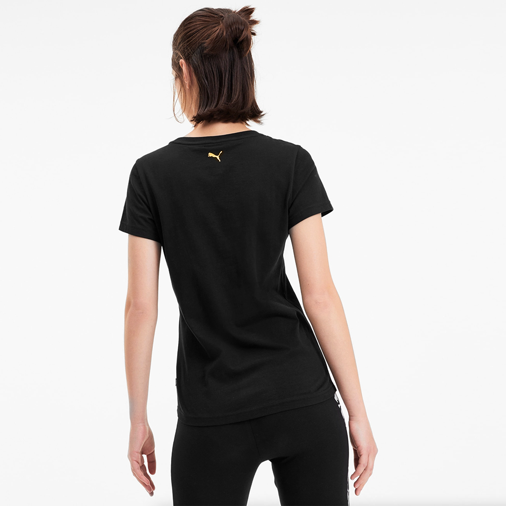 PUMA ゴールドロゴ オーバーサイズ 半袖 Tシャツ 黒 Sサイズ レディース 女性用 プーマ 金色