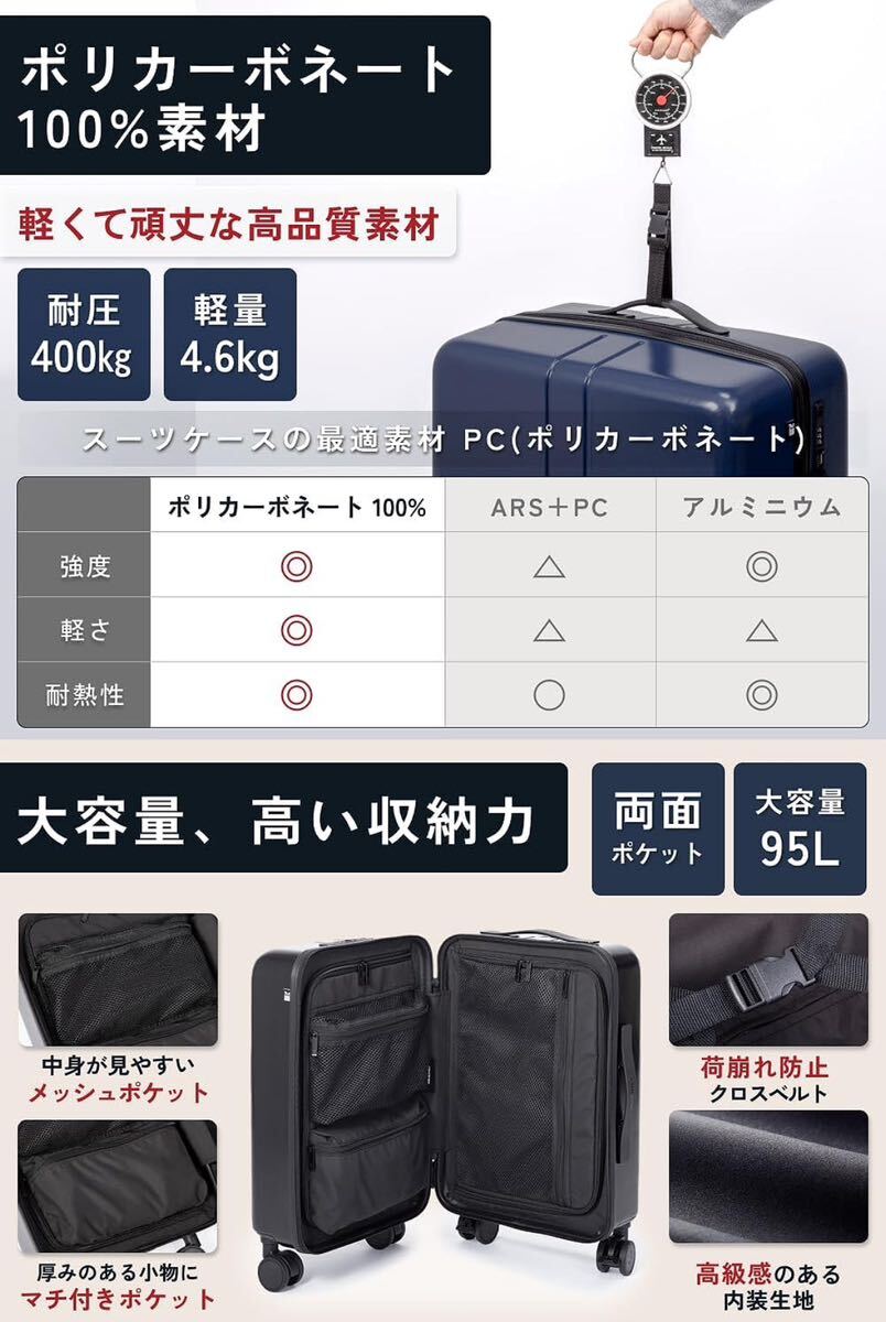 新品、未開封■キャリーケース ストッパー付き Lサイズ 95L 日本企業_画像5