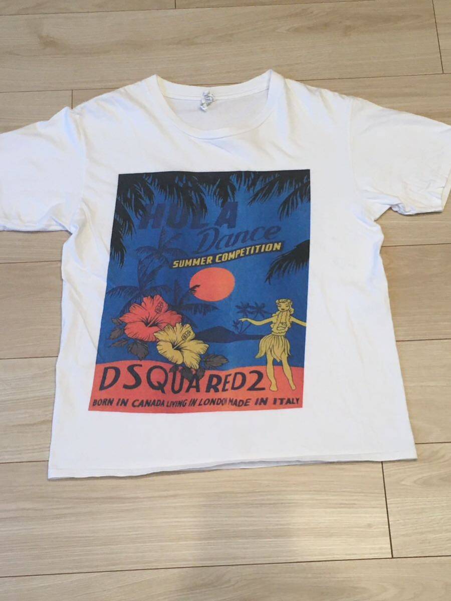 GILDAN 半袖Tシャツ XS ギルダン コットン　丸胴 バングラデシュ プリント HULA DANCE フラダンス DSQUARED2 ディースクエアード_画像2