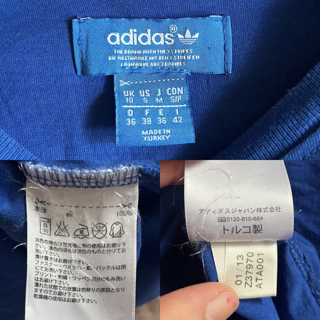 adidas アディダス ブランドロゴ ビッグロゴ 半袖 Tシャツ プリントTシャツ コットン クルーネック Y2K レトロ チビT 青 ブルー S 36_画像8