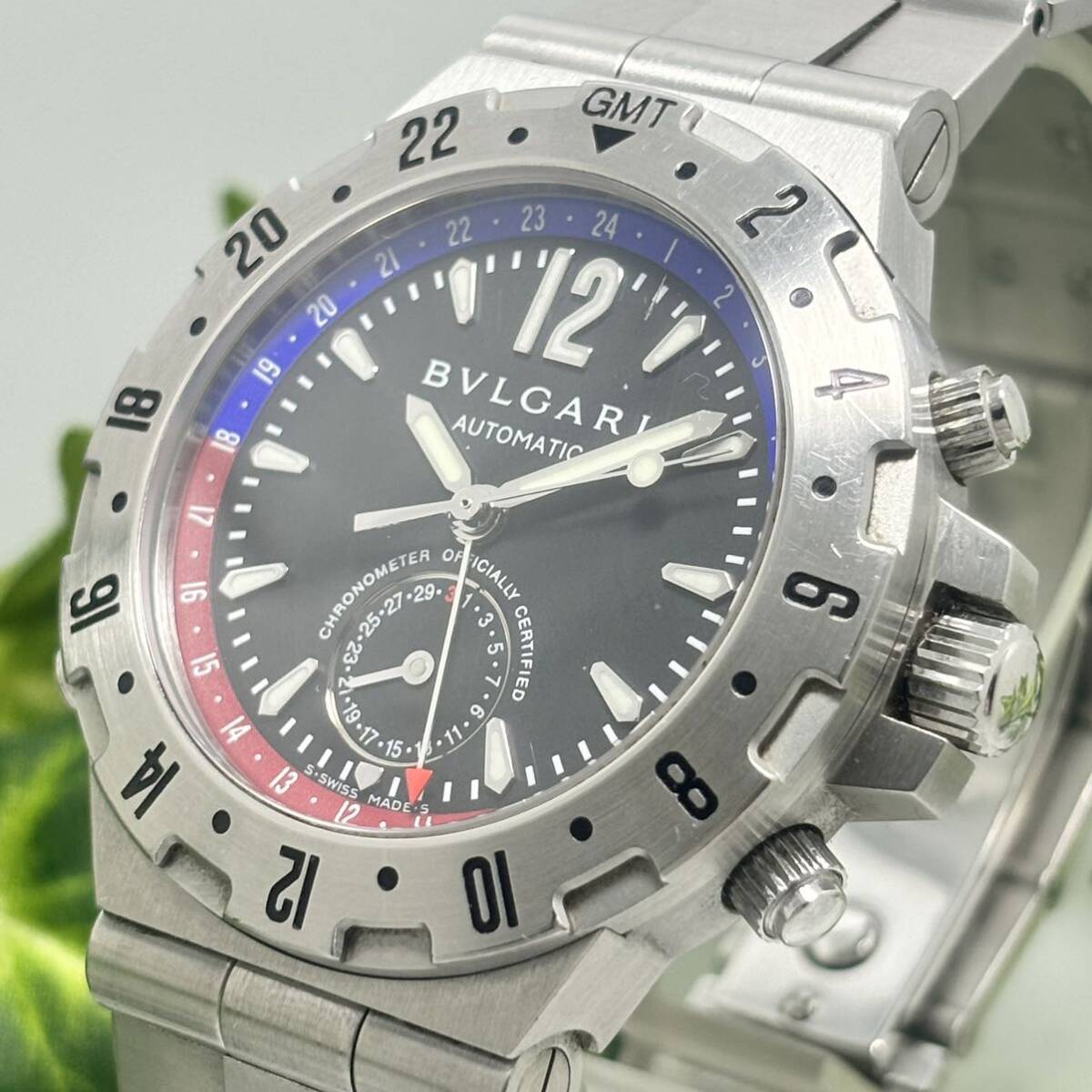 BVLGARI ブルガリ Diagono ディアゴノ Professional GMT 自動巻 デイト 純正ブレス ベゼル回転正常 ねじ込み正常 ウォッチの画像3