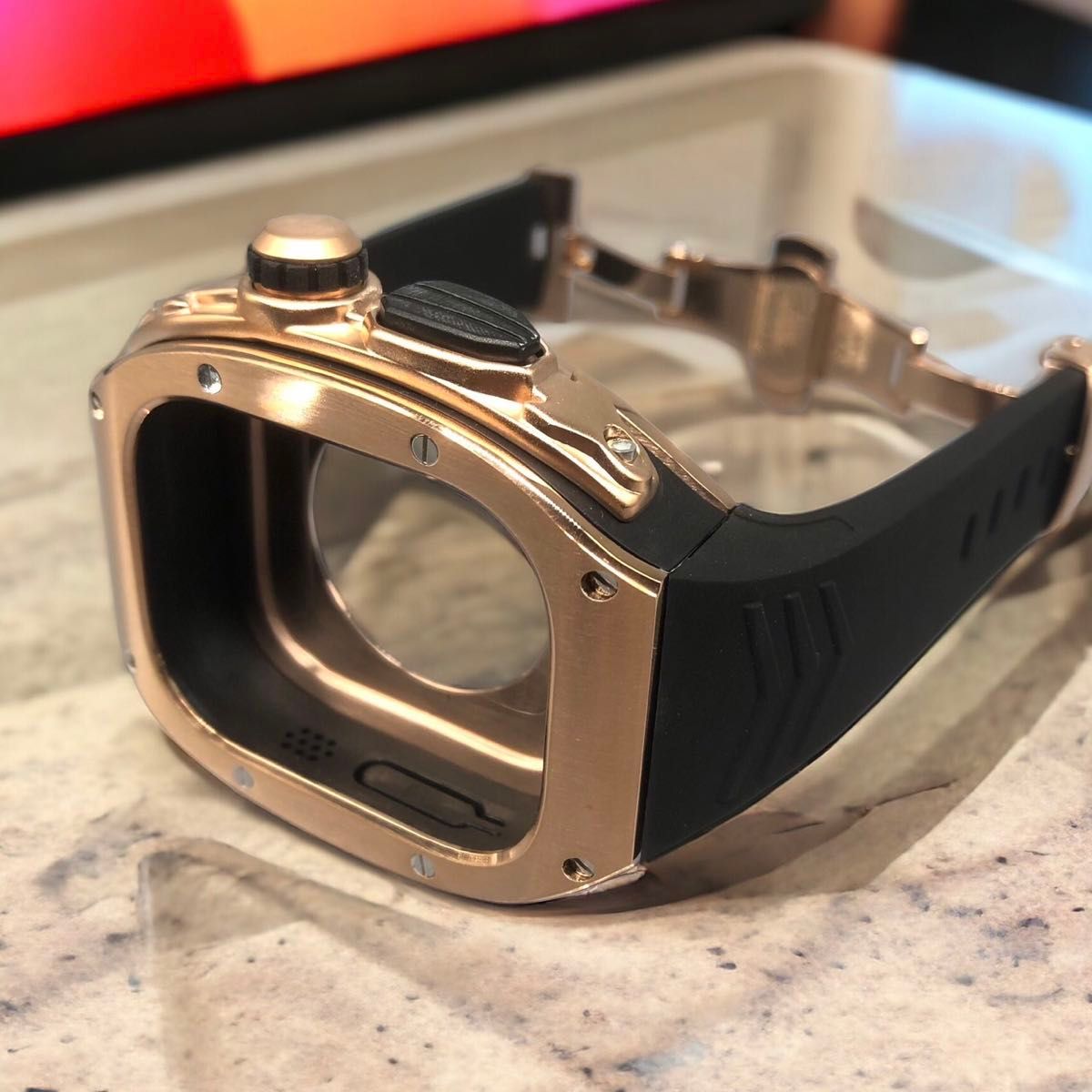 sh r★アップルウォッチバンド ラバーベルト カバー　ステンレス Apple Watch ケース 49mm ultra スポーツ