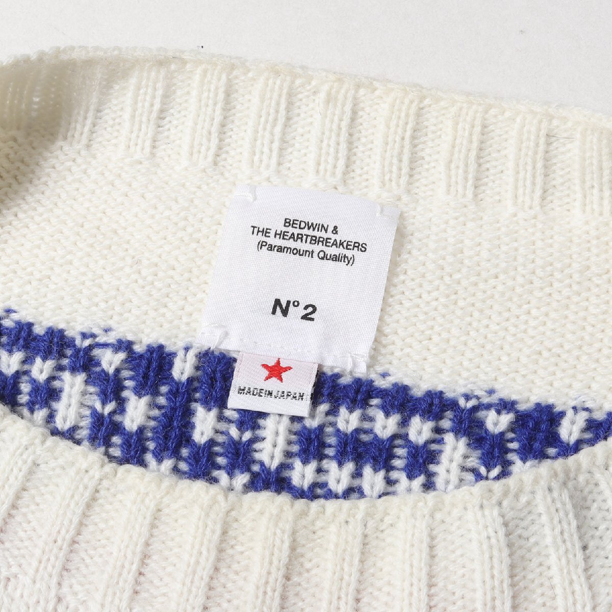BEDWINbedo wing knitted size :2 17AW crew neck nordic knitted sweater C-NECK NORDIC SWEATER DANNY navy navy blue 