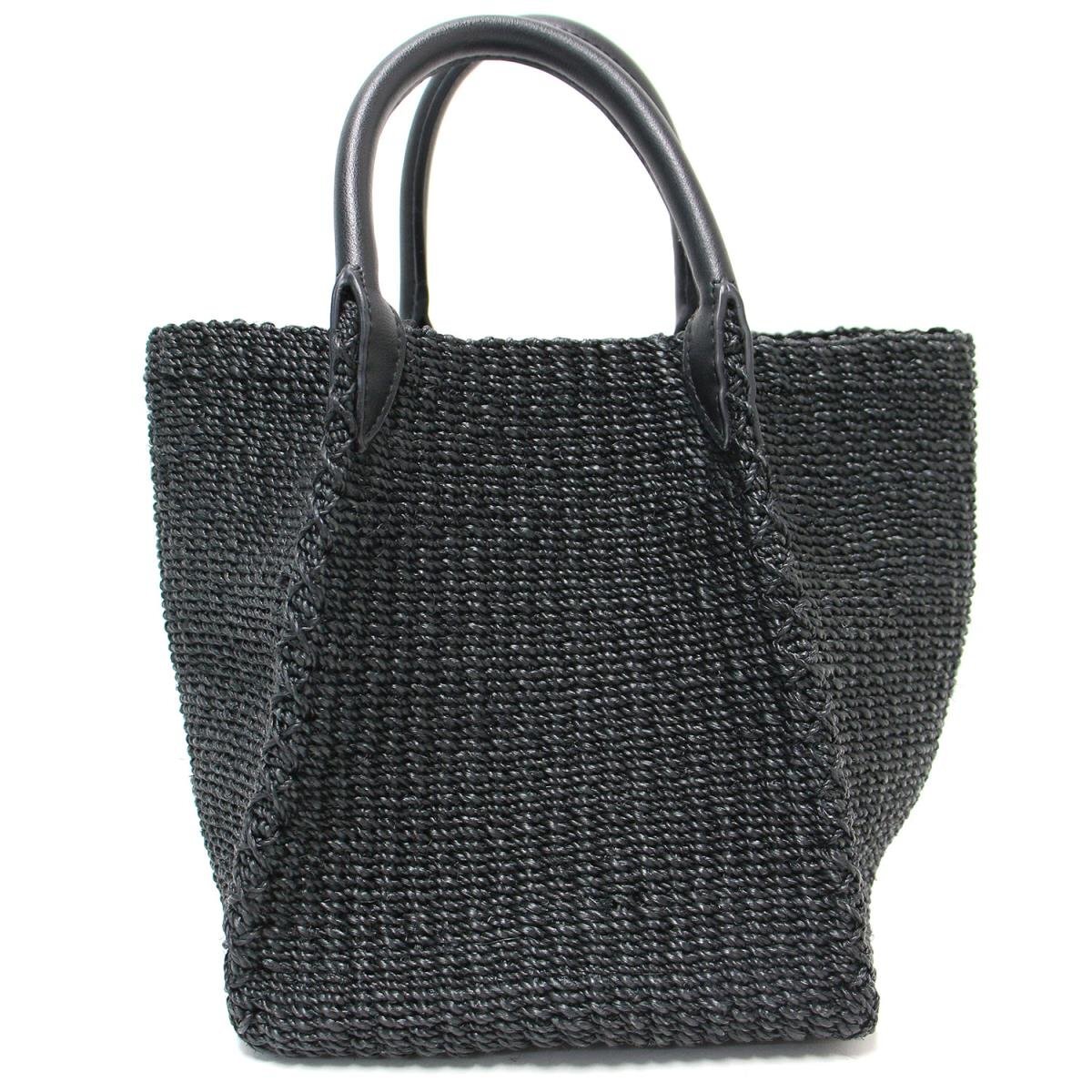 美品 OUTERSUNSET アウターサンセット バッグ カゴ バスケット トート レザーハンドル abaca basket bag 21春夏 ブラック 黒_画像4