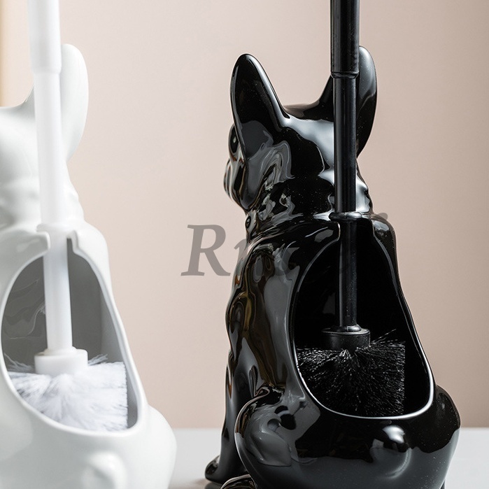 犬のブラシ置き セラミック製 掃除用品 背中にブラシ収納 浴室 トイレ ホワイト ブラックの2色 白 黒 動物 アニマル ブルドッグ 清潔感_画像3