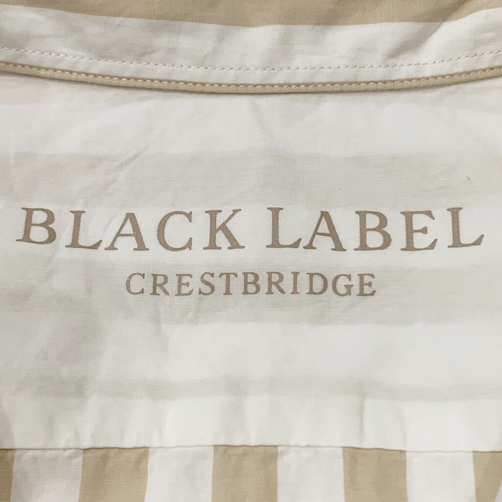 希少L!ブラックレーベルクレストブリッジ BLACK LABEL CRESTBRIDGE 半袖 ボタンダウン シャツ ストライプ ホワイト×ベージュ ロゴ刺繍_画像9