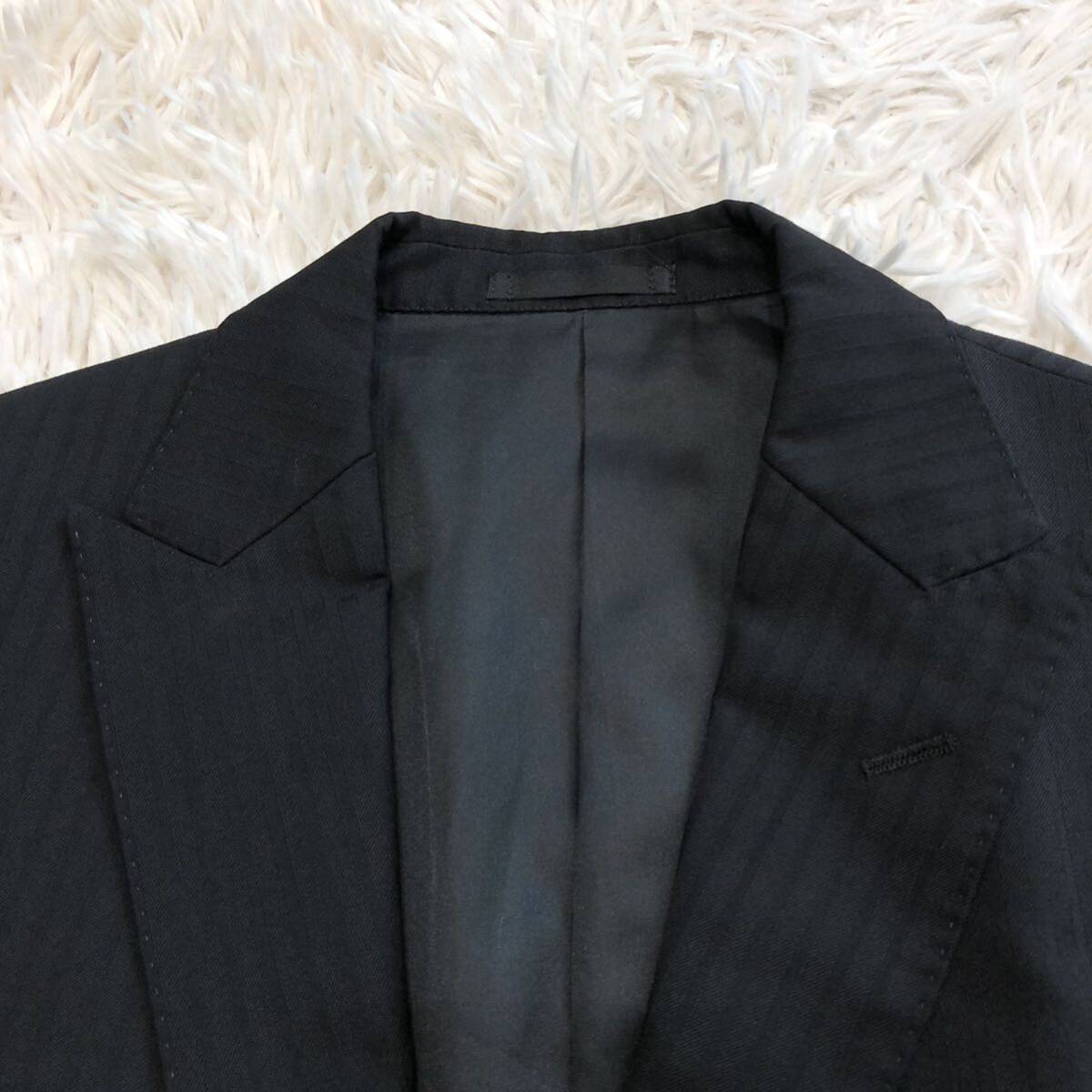 バーバリーブラックレーベル【圧倒的高級感】BURBERRY BLACK LABEL スーツ セットアップ 2B 総裏地 黒 シャドーストライプ 艶感 38R (M)_画像4